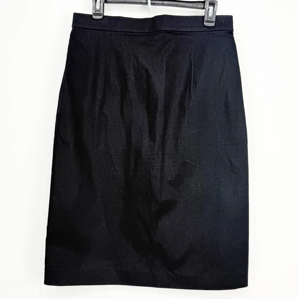 Ann Taylor Factory Blue Black Button Front Preppy Nautical Sailor Midi Skirt